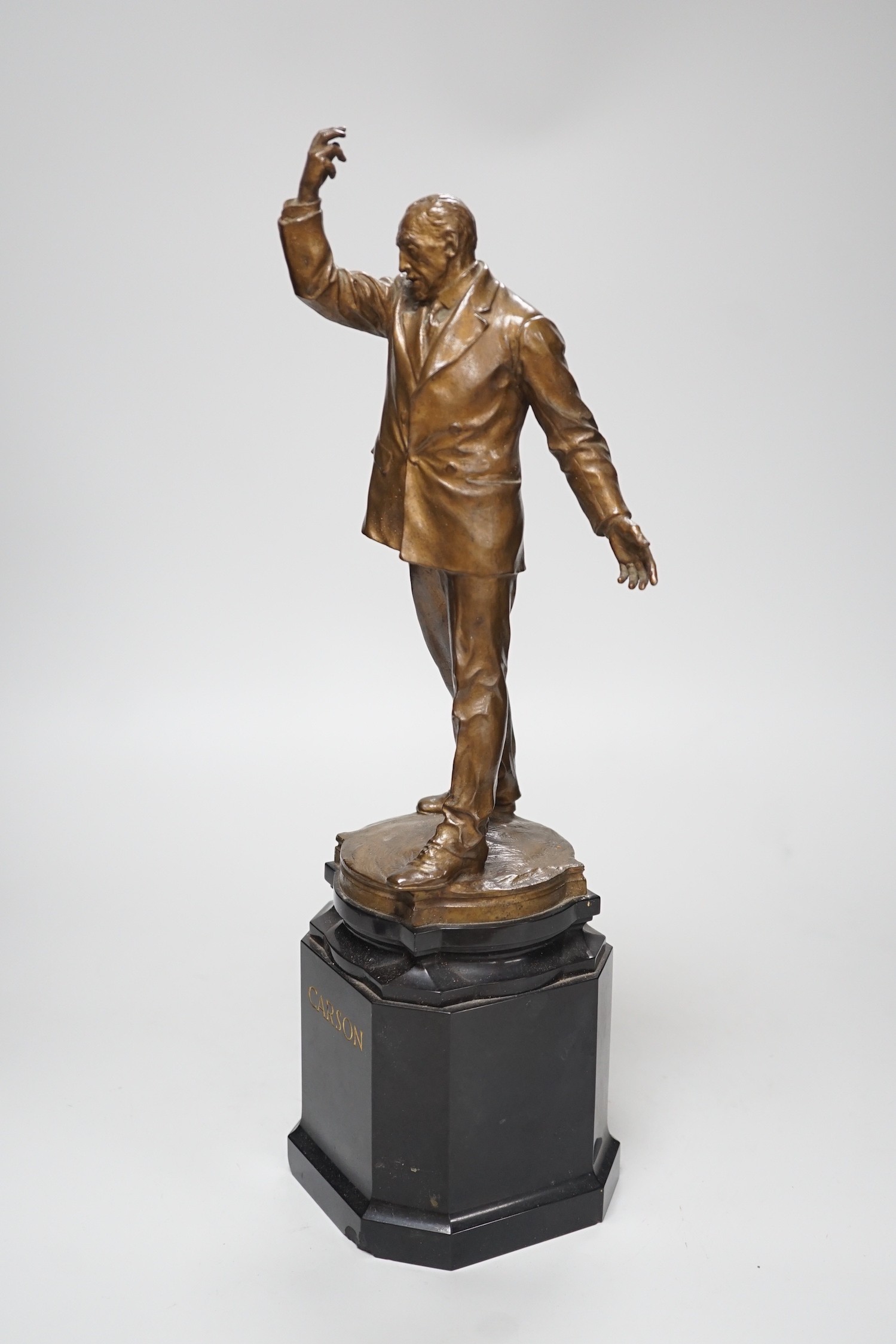 Leonard Stanford Merrifield (b.1880-1943): a bronze figure of Geoffrey Lewis Carson, on marble base, 39cm